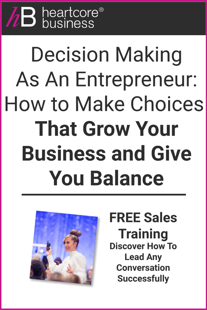 Want to know How to Make Choices That Grow Your Business and Give You Balance? So what is a “good” decision when it comes to your business? I'll share some tips on how to make decisions as an entrepreneur. Re-pin and join my FREE training on how to convert Conversations into Cash! #heartcorebusiness #businessempire #entrepreneur #coaching #onlinebusiness #businesscoach